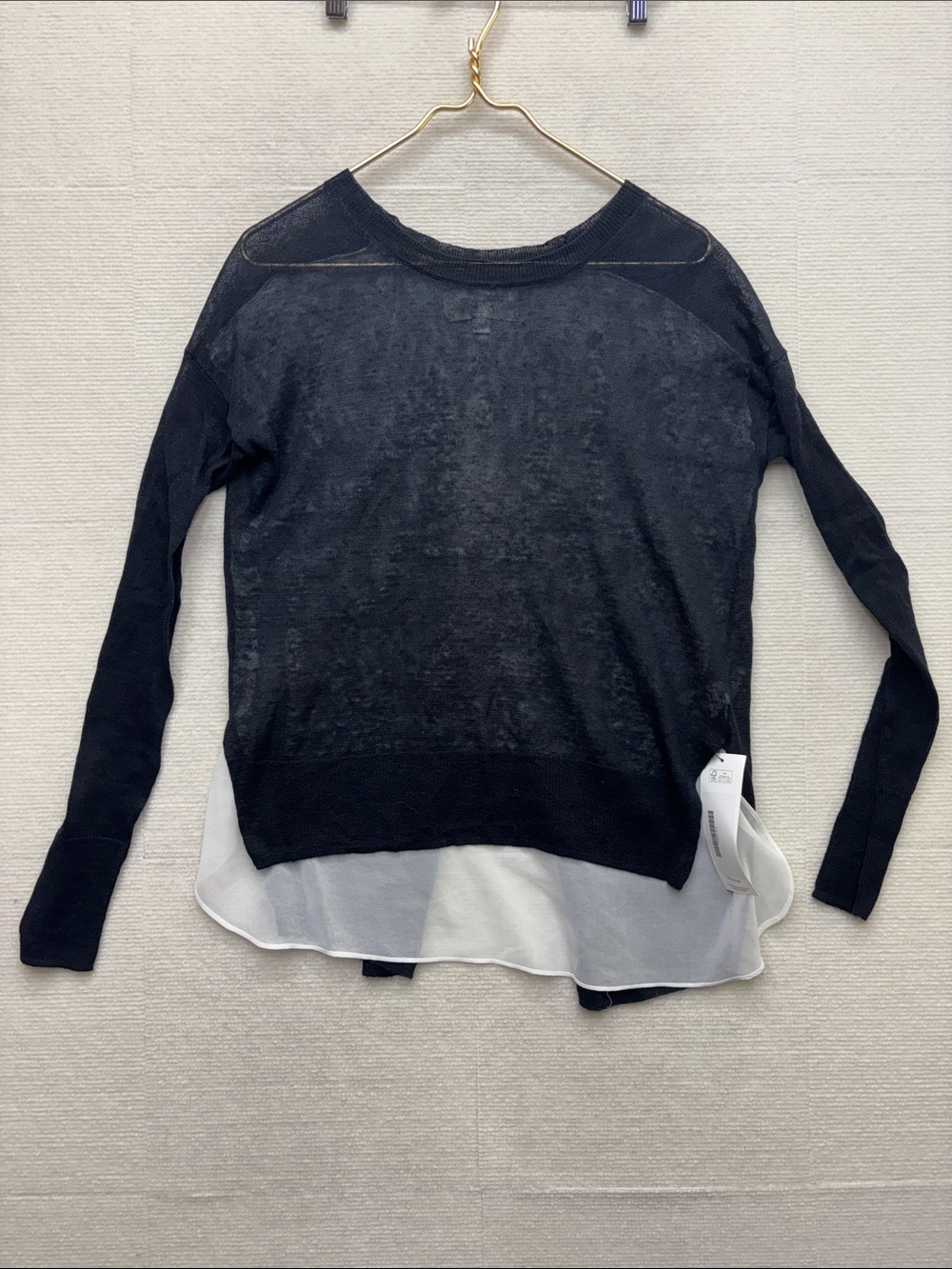 Brochu Walker | small Black Layered Sheer Sweater Top with White Hem linen